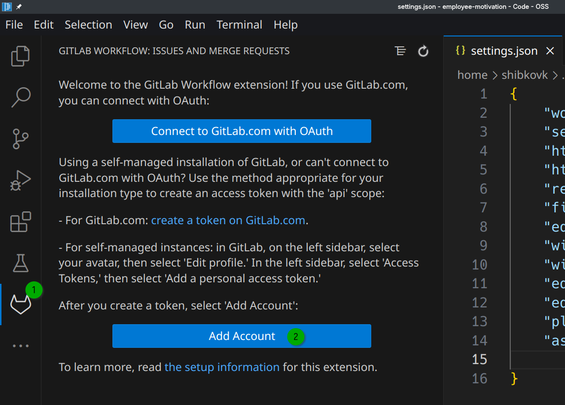 Добавить аккаунт Gitlab